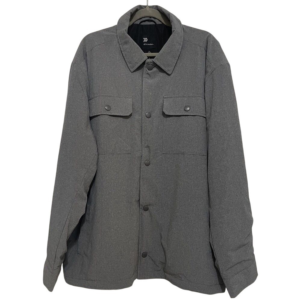 All in Motion Shirt Jacket Mens 2XL Grey Water Repellent Stretch Snap Front